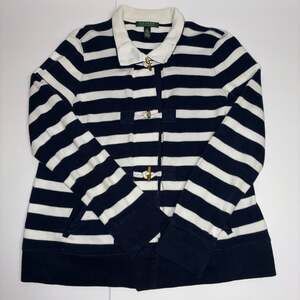 Lauren Ralph Lauren Women Striped Cotton Cardigan Sweater Size M